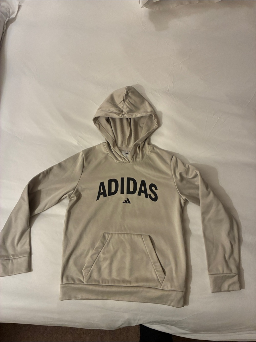 adidas Boy's Beige Hoodie with Black Logo